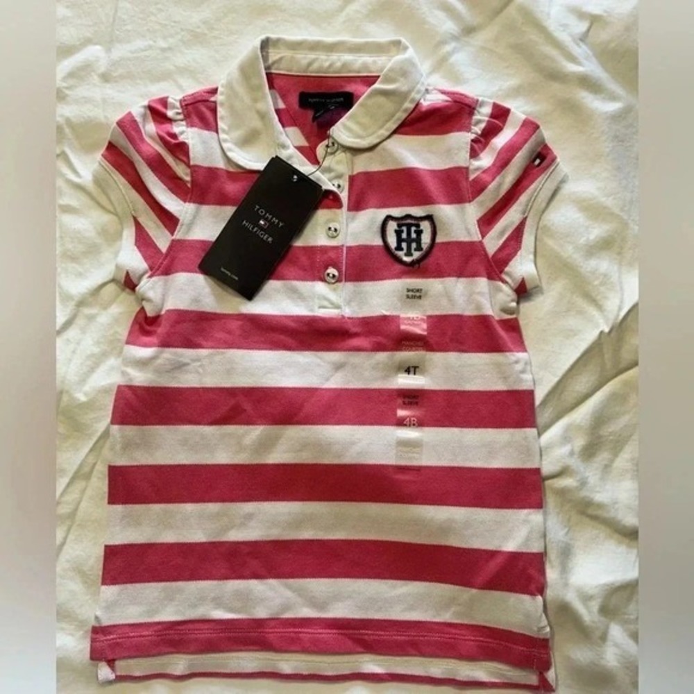 Kids Tommy Hilfiger short sleeved stripped‎ pink girls polo shirt